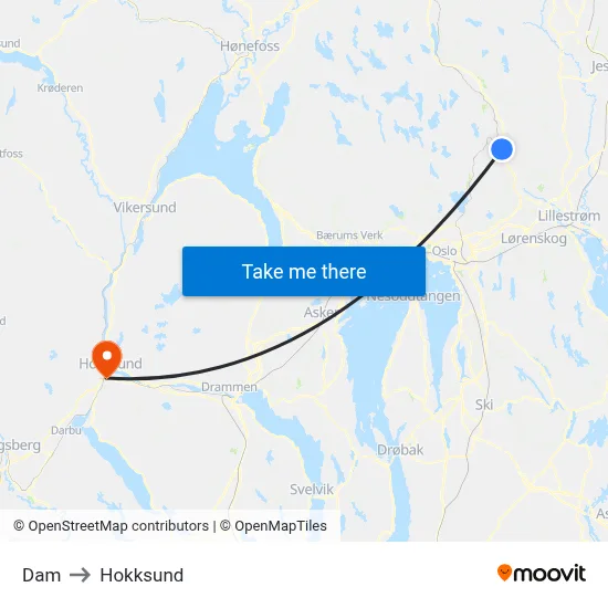 Dam to Hokksund map