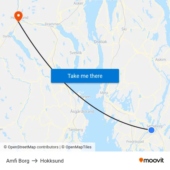 Amfi Borg to Hokksund map