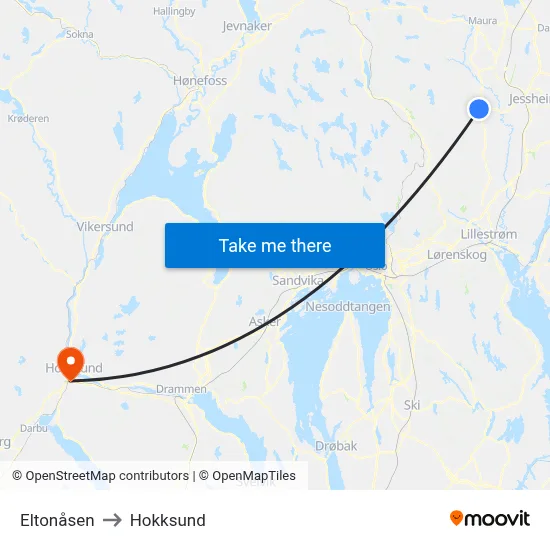 Eltonåsen to Hokksund map
