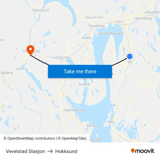 Vevelstad Stasjon to Hokksund map