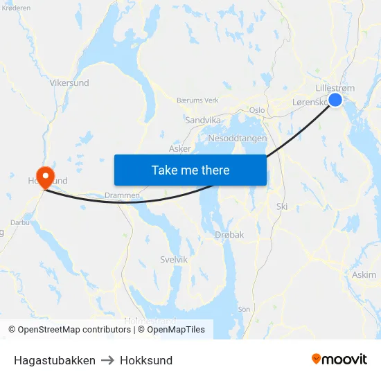 Hagastubakken to Hokksund map