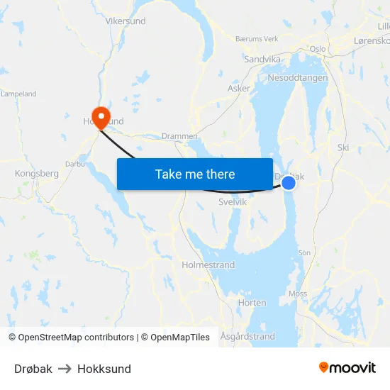 Drøbak to Hokksund map