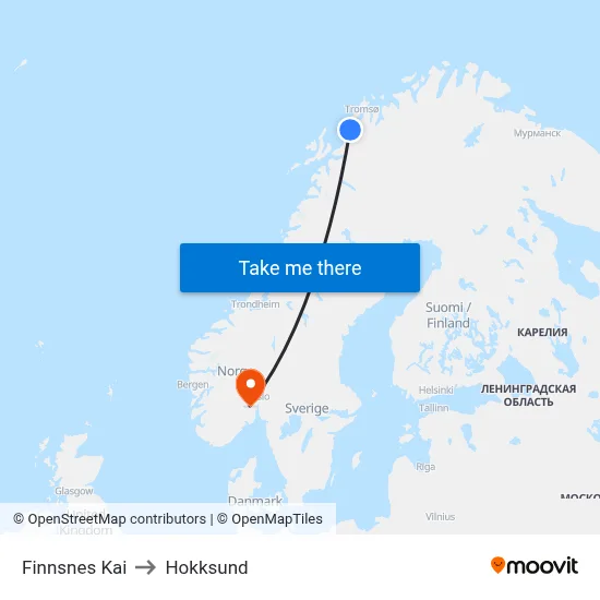 Finnsnes Kai to Hokksund map