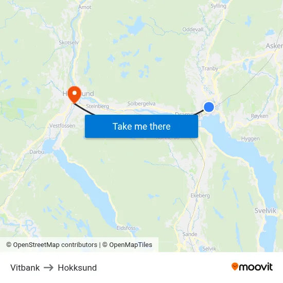 Vitbank to Hokksund map