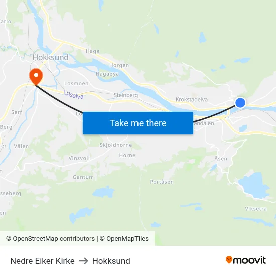 Nedre Eiker Kirke to Hokksund map
