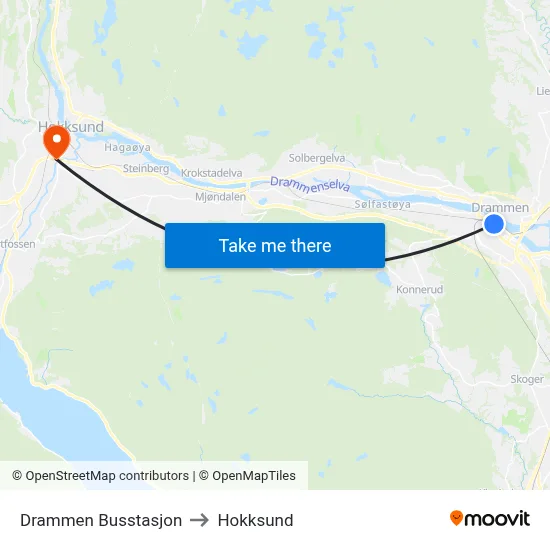 Drammen Busstasjon to Hokksund map