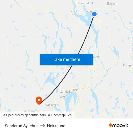 Sanderud Sykehus to Hokksund map