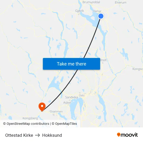 Ottestad Kirke to Hokksund map