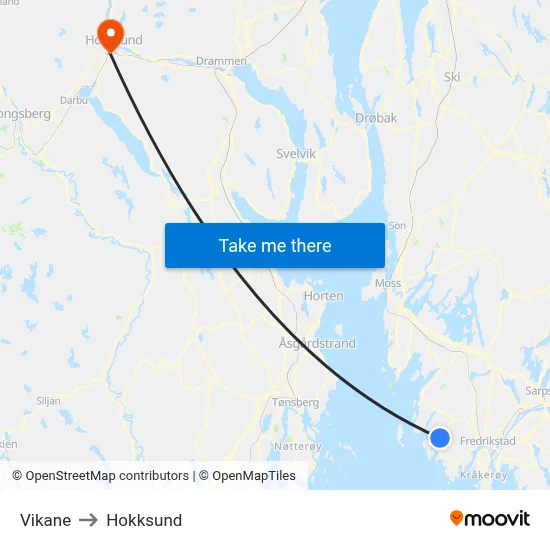 Vikane to Hokksund map