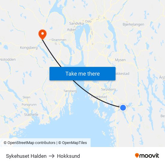 Sykehuset Halden to Hokksund map