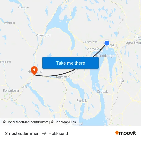 Smestaddammen to Hokksund map