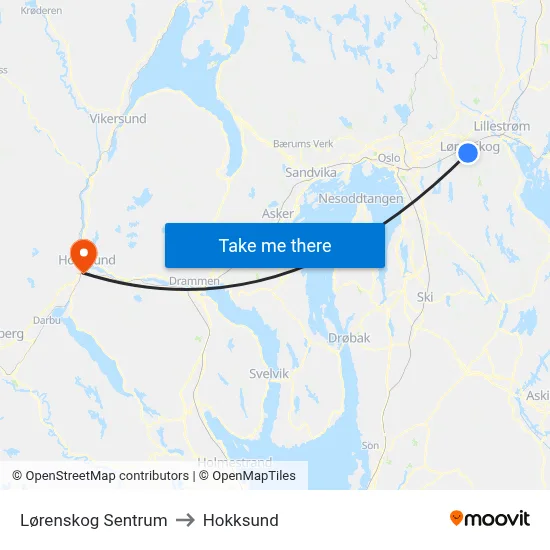 Lørenskog Sentrum to Hokksund map