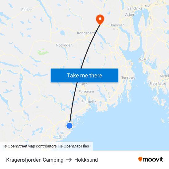 Kragerøfjorden Camping to Hokksund map