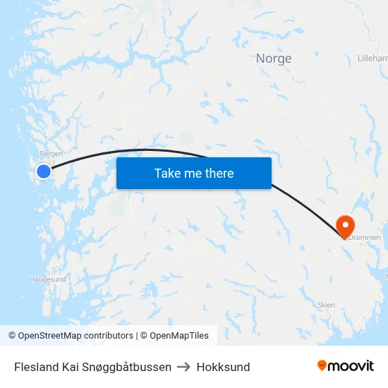 Flesland Kai Snøggbåtbussen to Hokksund map
