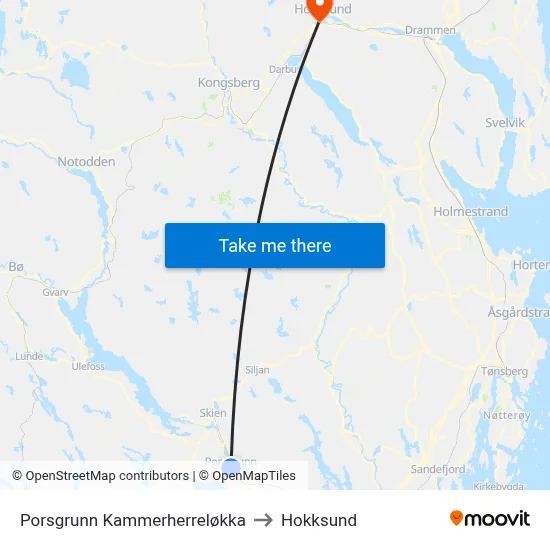 Porsgrunn Kammerherreløkka to Hokksund map