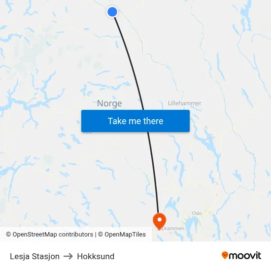 Lesja Stasjon to Hokksund map