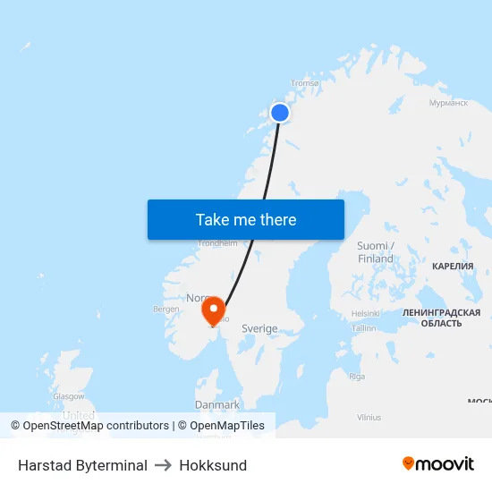 Harstad Byterminal to Hokksund map