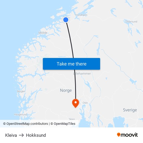 Kleiva to Hokksund map