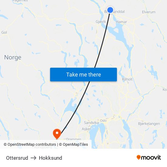 Ottersrud to Hokksund map