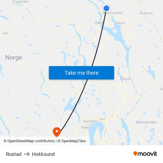 Rustad to Hokksund map