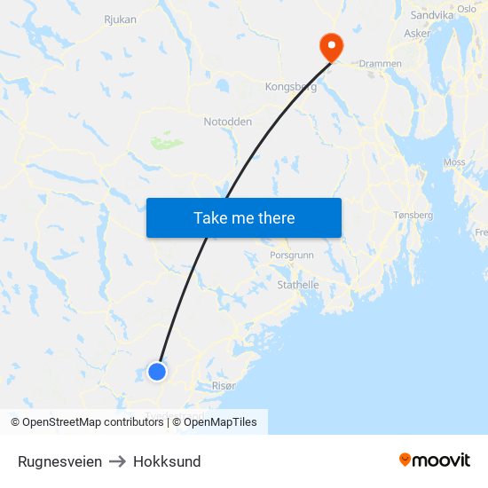 Rugnesveien to Hokksund map
