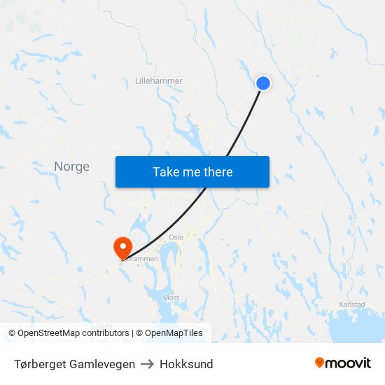 Tørberget Gamlevegen to Hokksund map