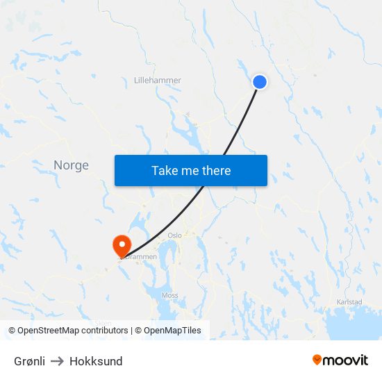 Grønli to Hokksund map