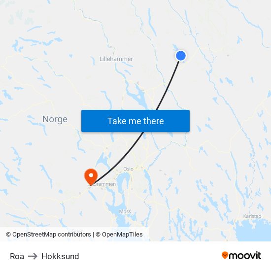 Roa to Hokksund map