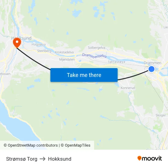 Strømsø Torg to Hokksund map