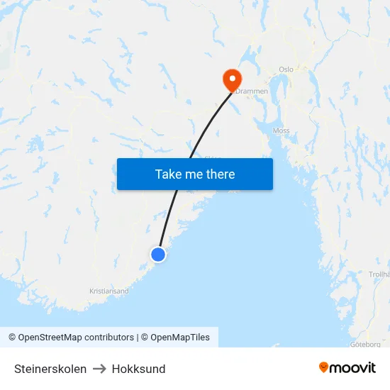 Steinerskolen to Hokksund map