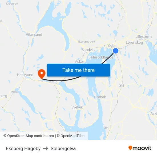 Ekeberg Hageby to Solbergelva map