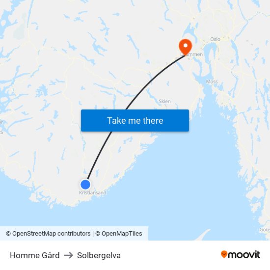 Homme Gård to Solbergelva map