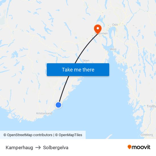 Kamperhaug to Solbergelva map
