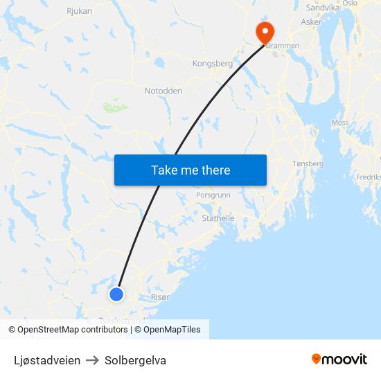 Ljøstadveien to Solbergelva map
