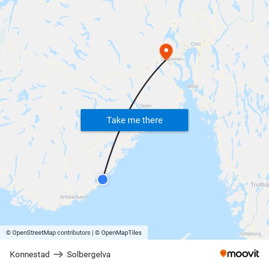 Konnestad to Solbergelva map