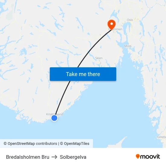 Bredalsholmen Bru to Solbergelva map
