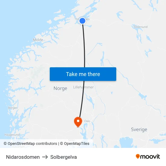 Nidarosdomen to Solbergelva map