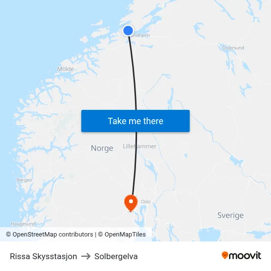 Rissa Skysstasjon to Solbergelva map