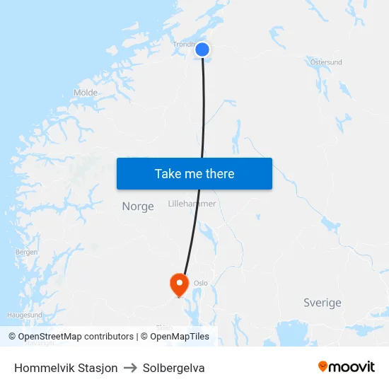 Hommelvik Stasjon to Solbergelva map