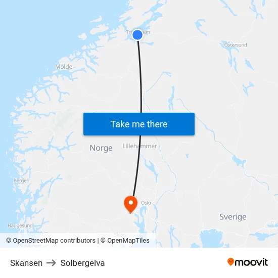 Skansen to Solbergelva map