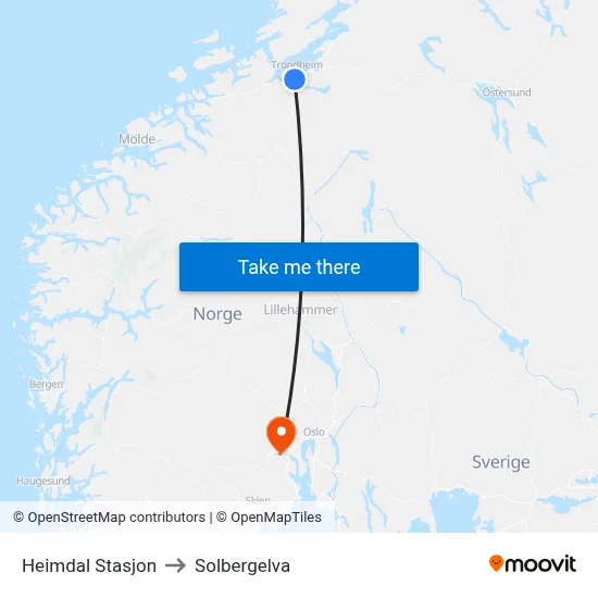 Heimdal Stasjon to Solbergelva map