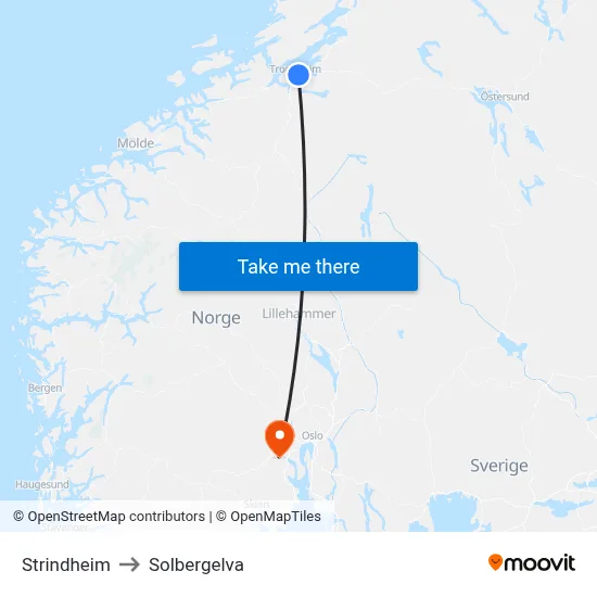 Strindheim to Solbergelva map