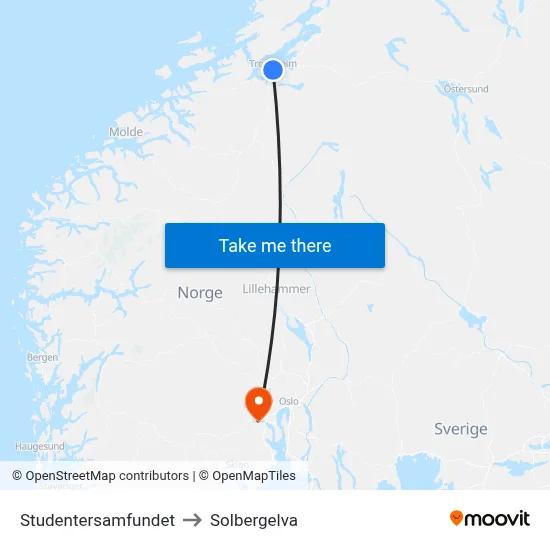 Studentersamfundet to Solbergelva map