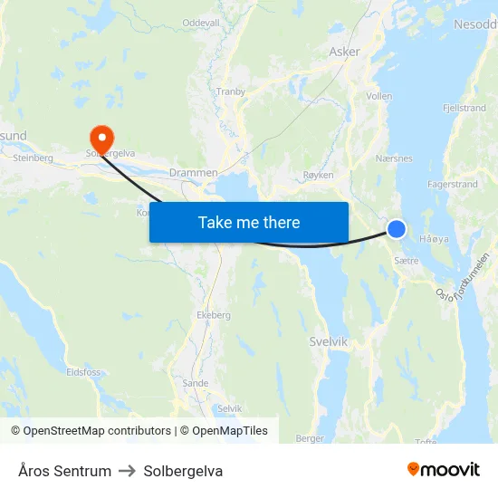 Åros Sentrum to Solbergelva map