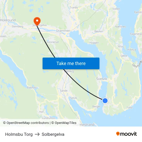 Holmsbu Torg to Solbergelva map