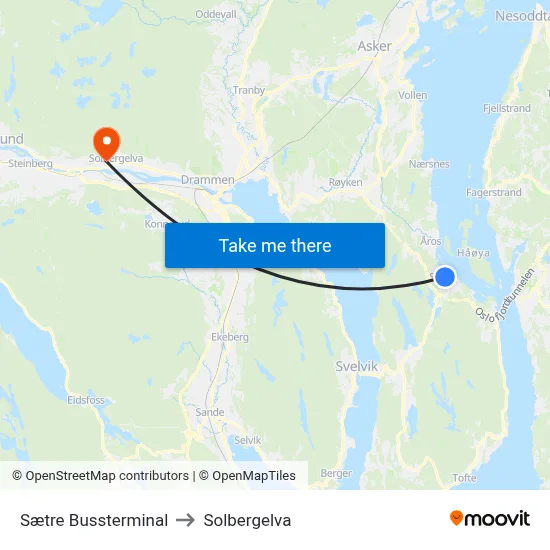 Sætre Bussterminal to Solbergelva map
