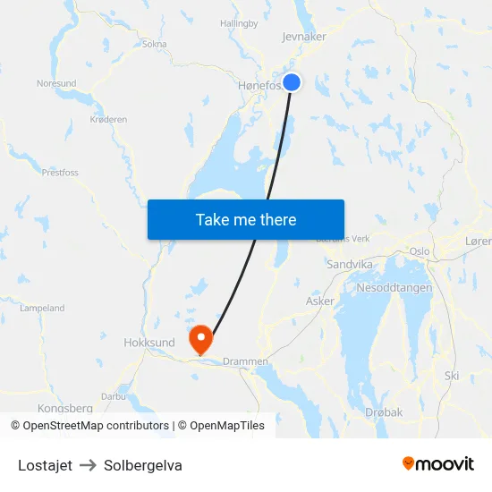 Lostajet to Solbergelva map