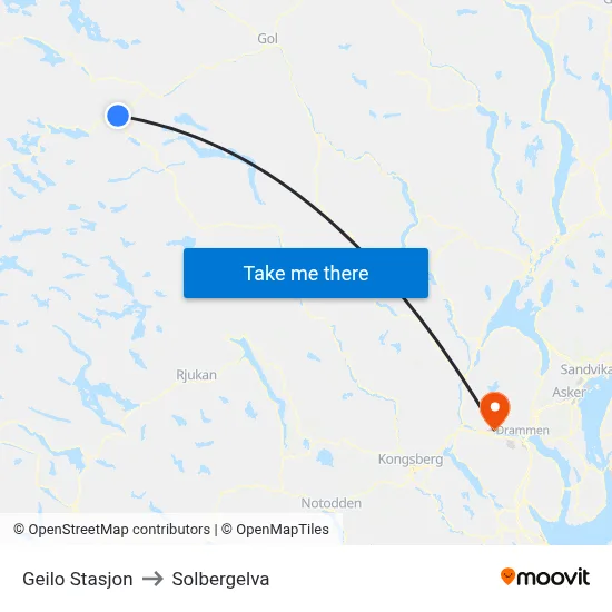 Geilo Stasjon to Solbergelva map