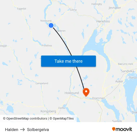 Halden to Solbergelva map