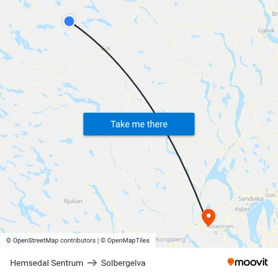 Hemsedal Sentrum to Solbergelva map